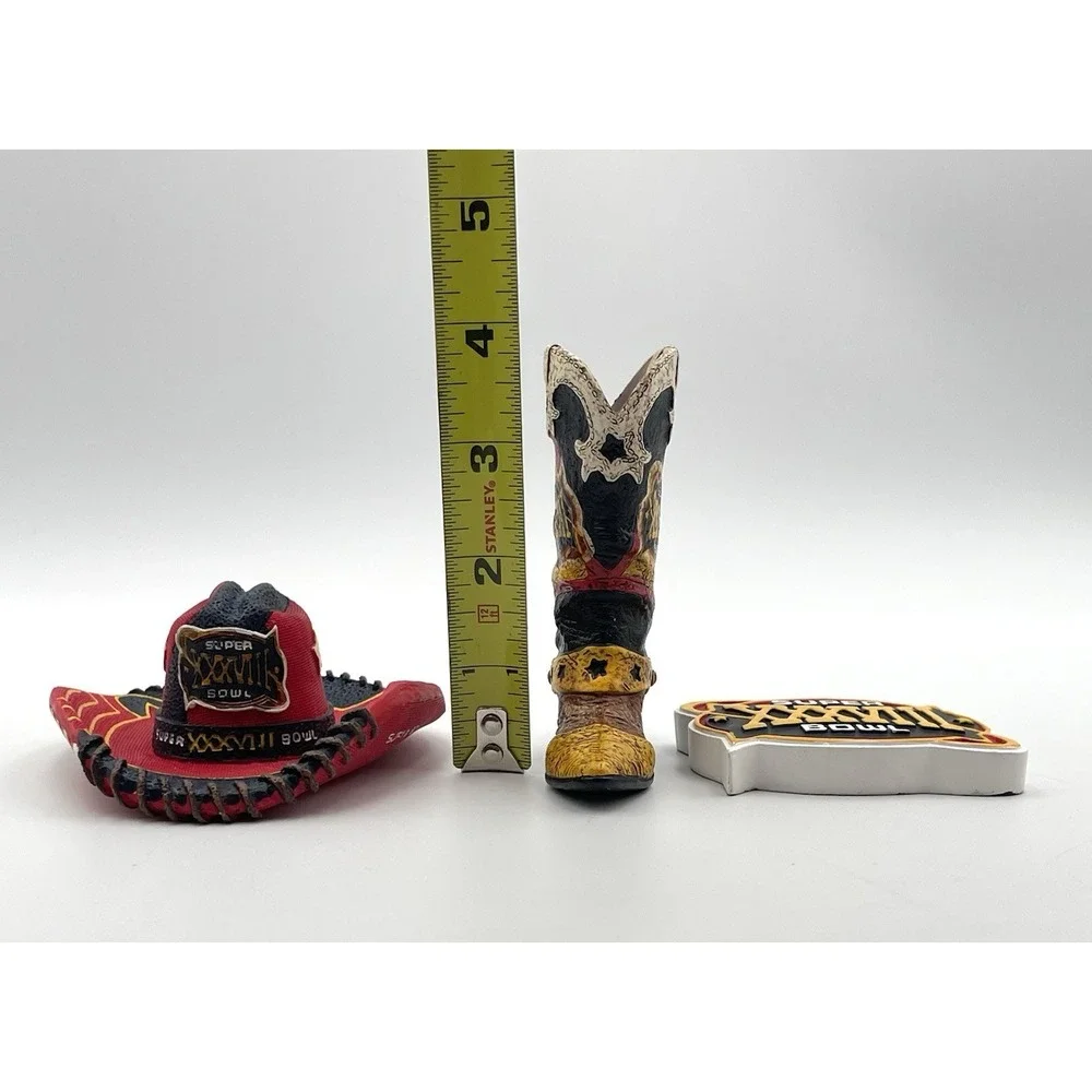 2004 Super Bowl XXXVIII Houston Patriots Panthers Hat Boot Figure Magnet Set NFL